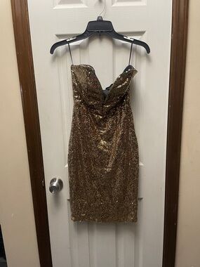 Lulu's Gold Sequin Cowl Neck Mini Dress